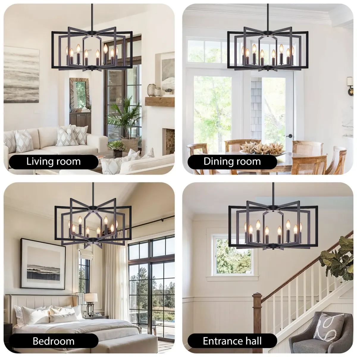 8-light geometric chandelier, black, manufacturer image 1