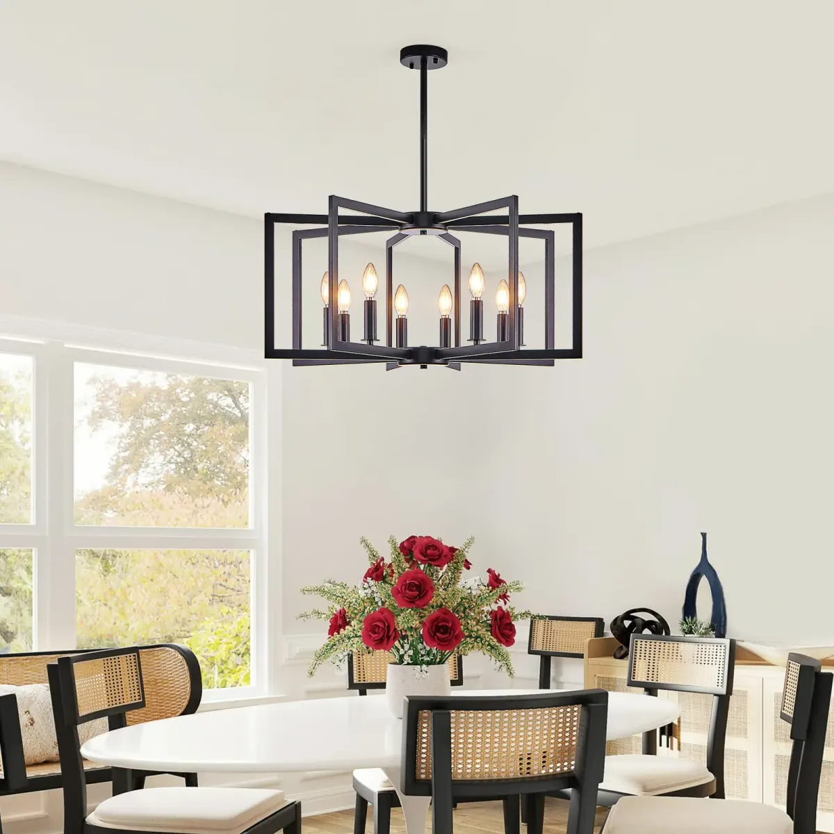 8-light geometric chandelier, black, view 3