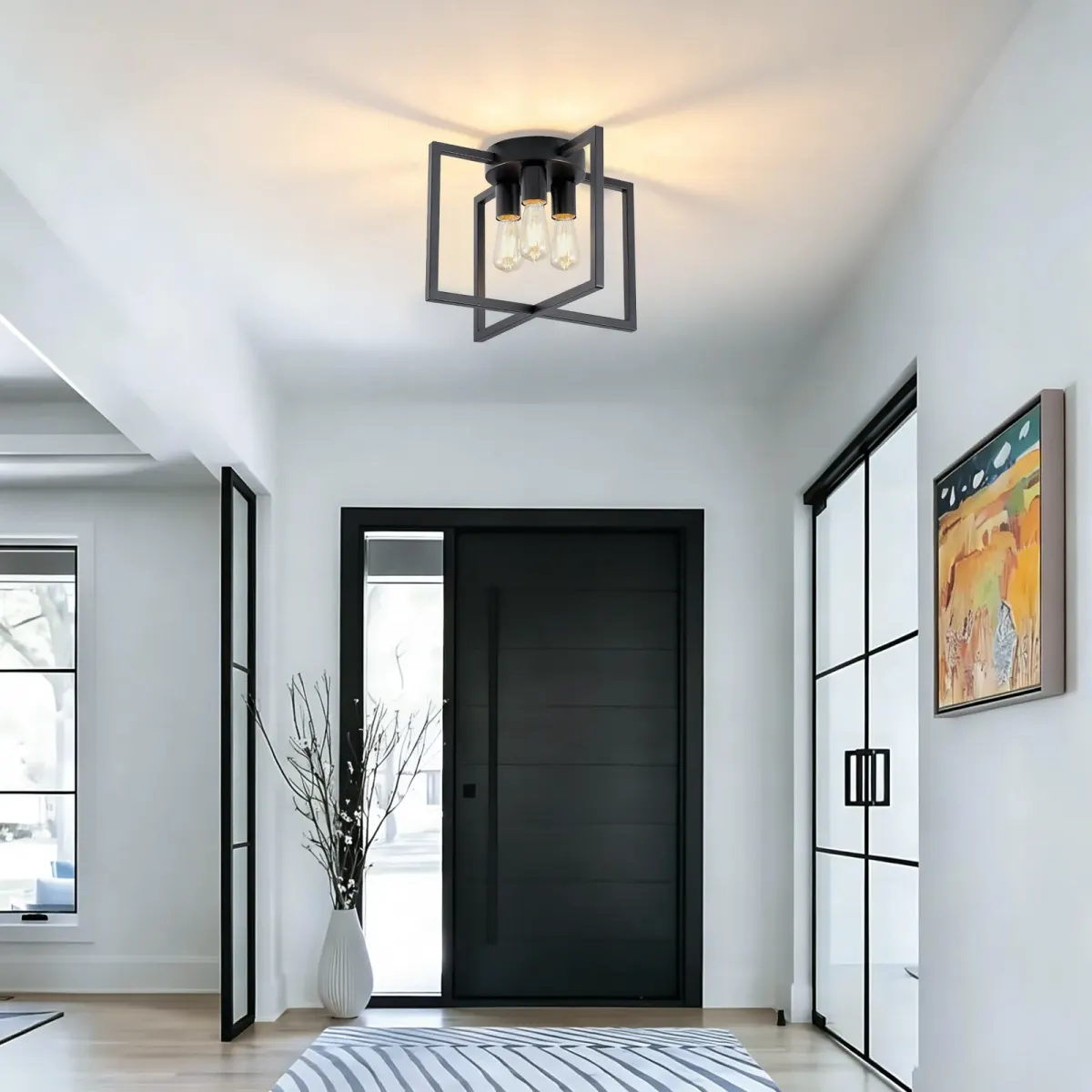 Geometric chandelier, 3 lights, black, view 2