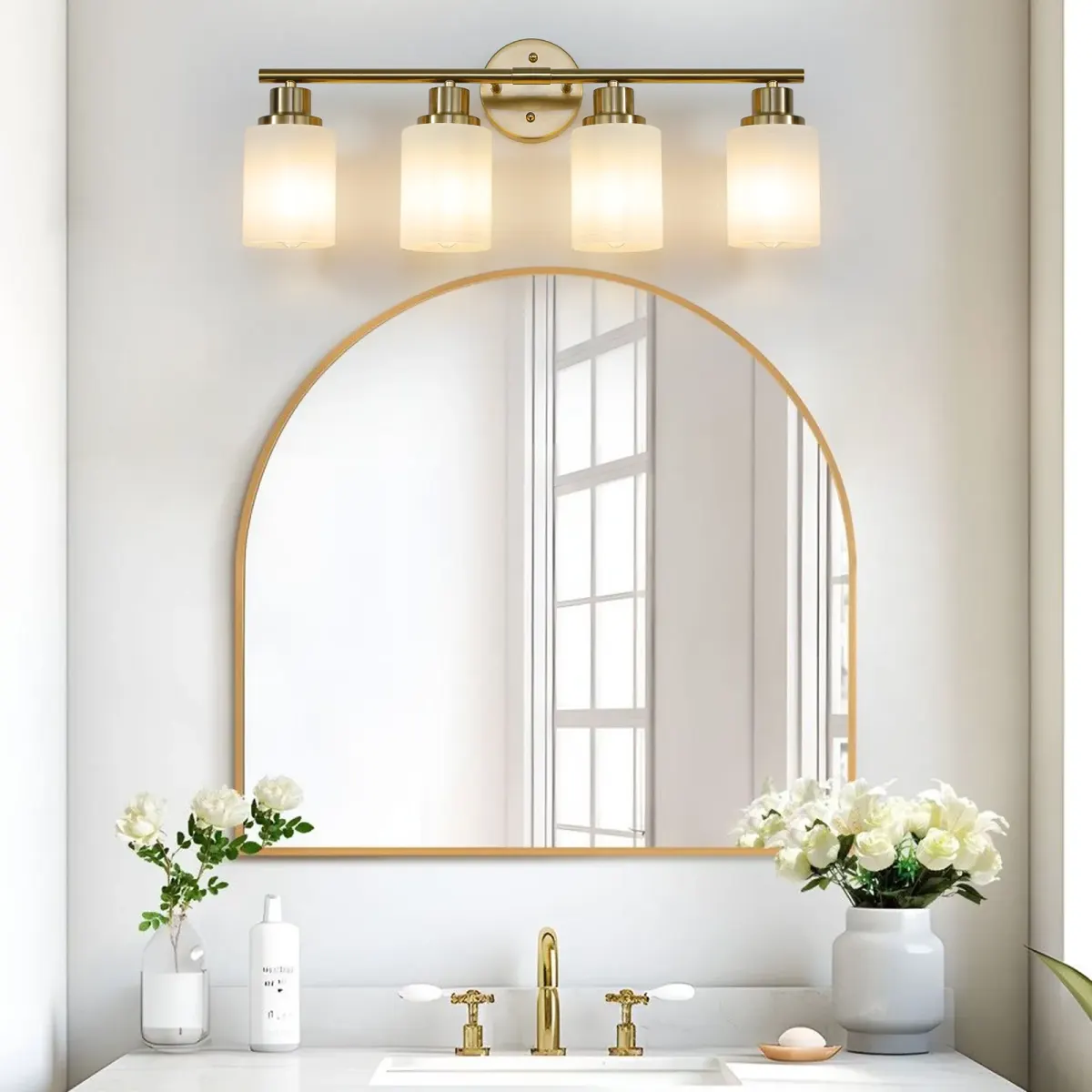 Frosted glass vanity sconce, 4 lights, copper tone, view 4