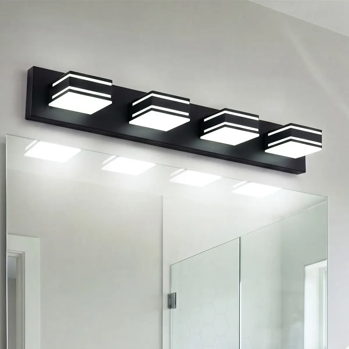 Acrylic vanity bar, 3–6 lights, 23.6–47.2 in, 4 lights, black