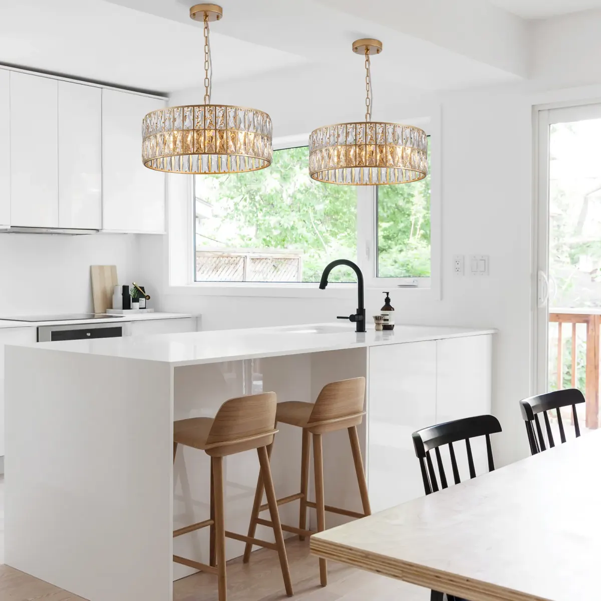 6-light crystal drum chandelier, gold, view 3