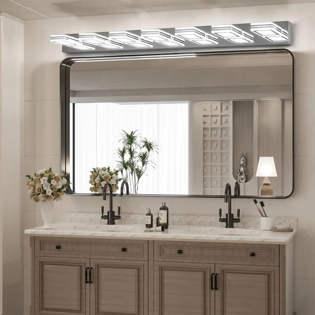 Square acrylic vanity bar, 7 lights, chrome, view 5