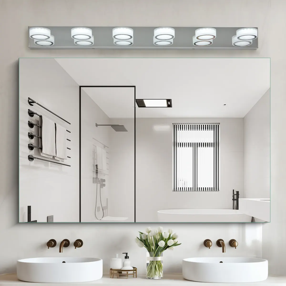 Acrylic shade vanity bar, 6 lights, chrome, view 3