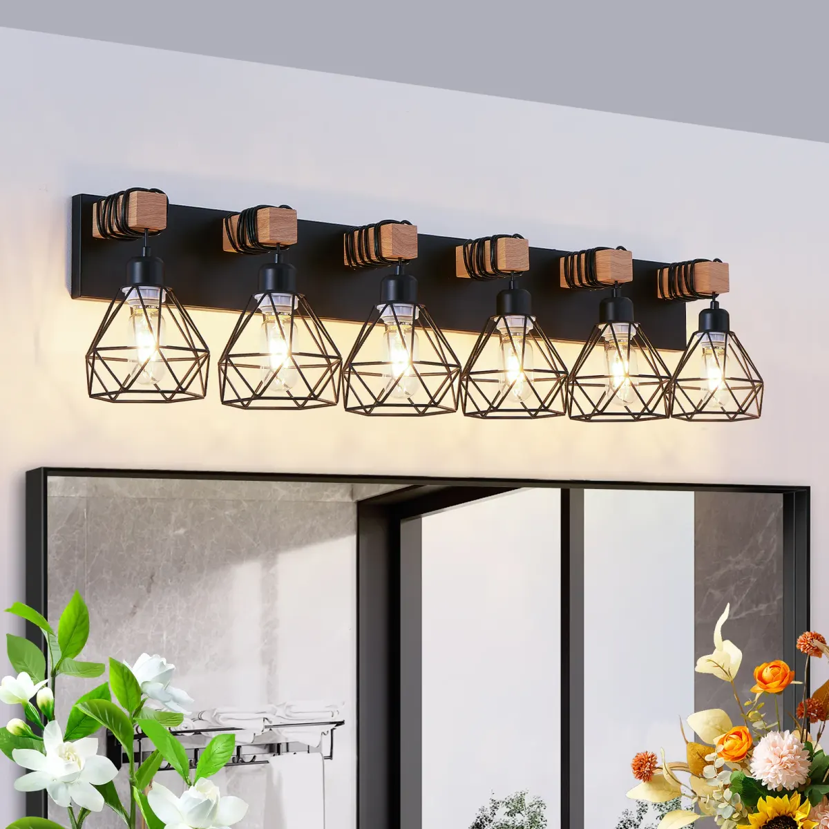 Cage vanity bar, 6 lights, black, manufacturer image 2