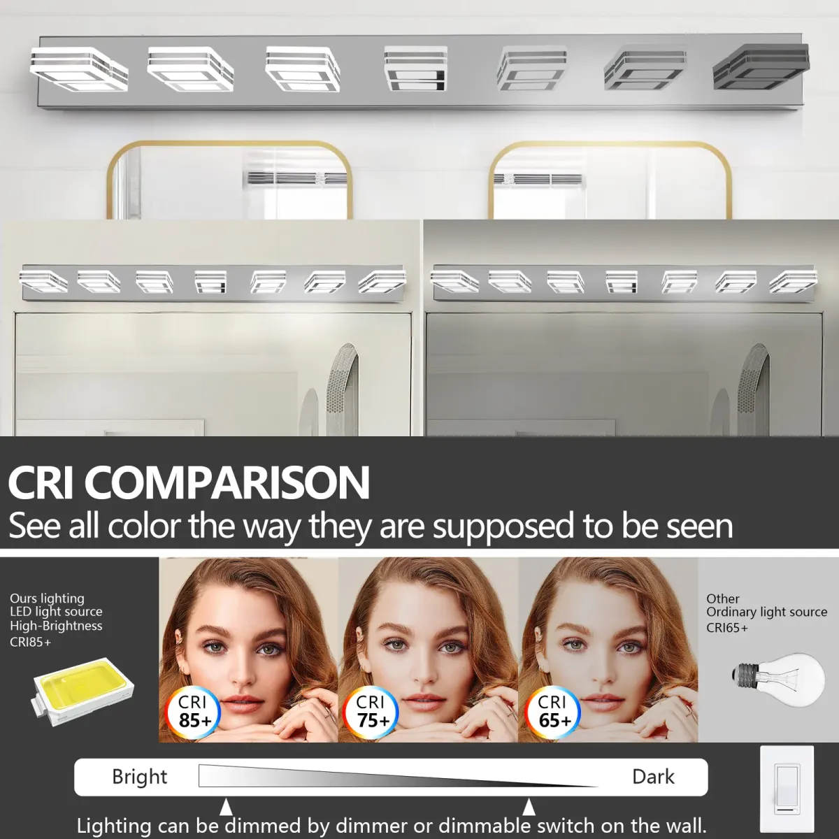Square acrylic vanity bar, 7 lights, chrome, manufacturer image 3