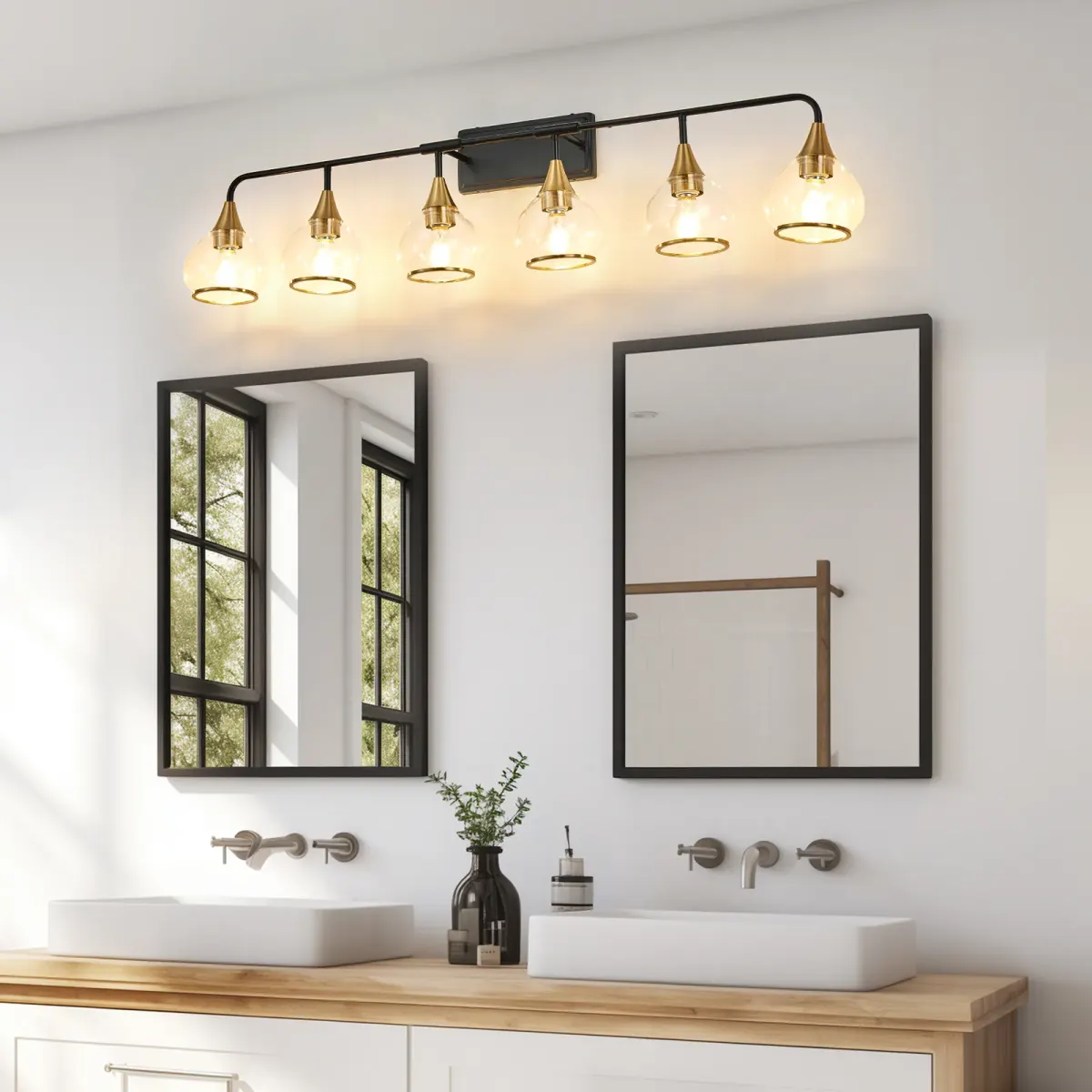 Clear glass vanity bar, 3–6 lights, 22.6–48.1 in, 6 lights, black and gold, view 3