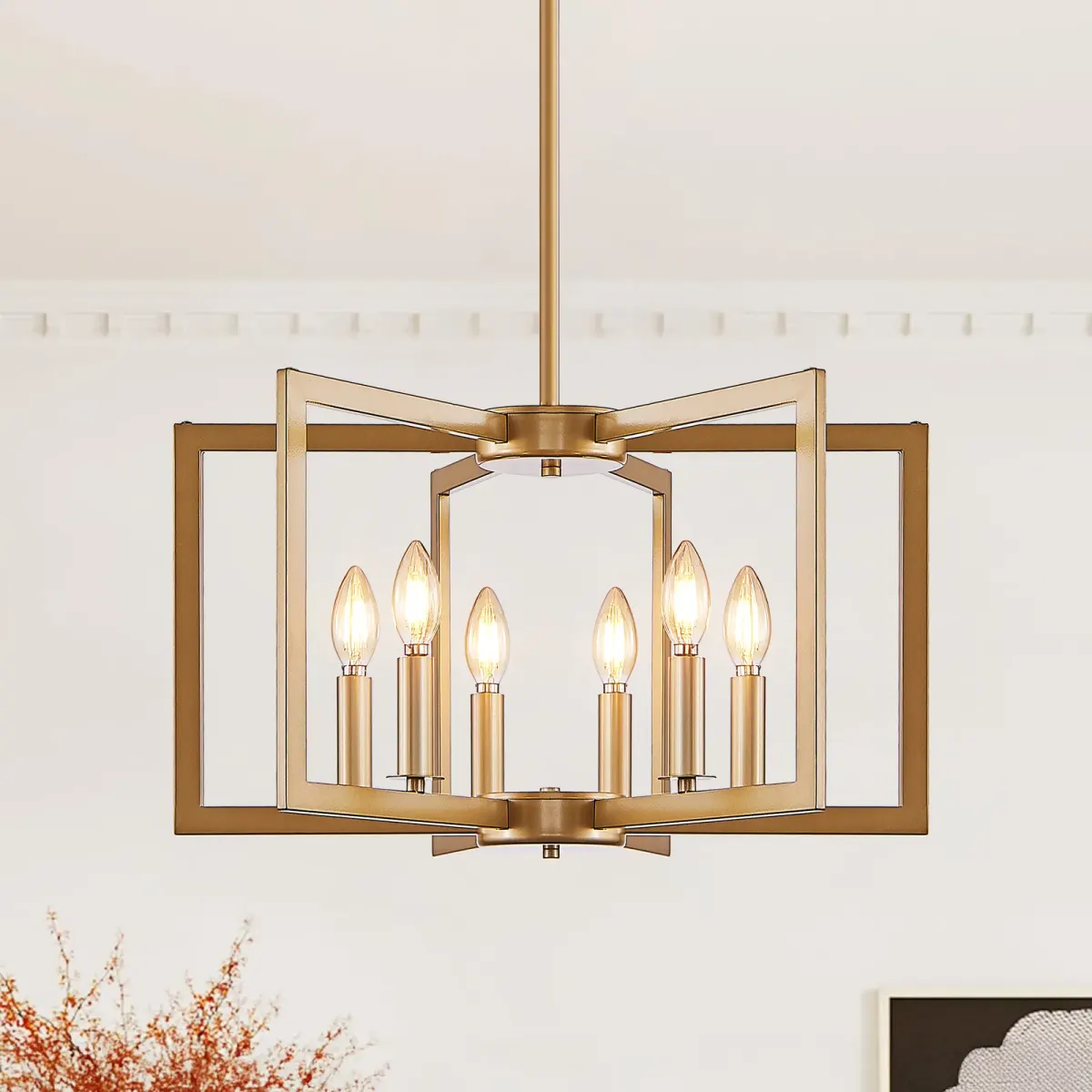 6-light geometric chandelier, gold