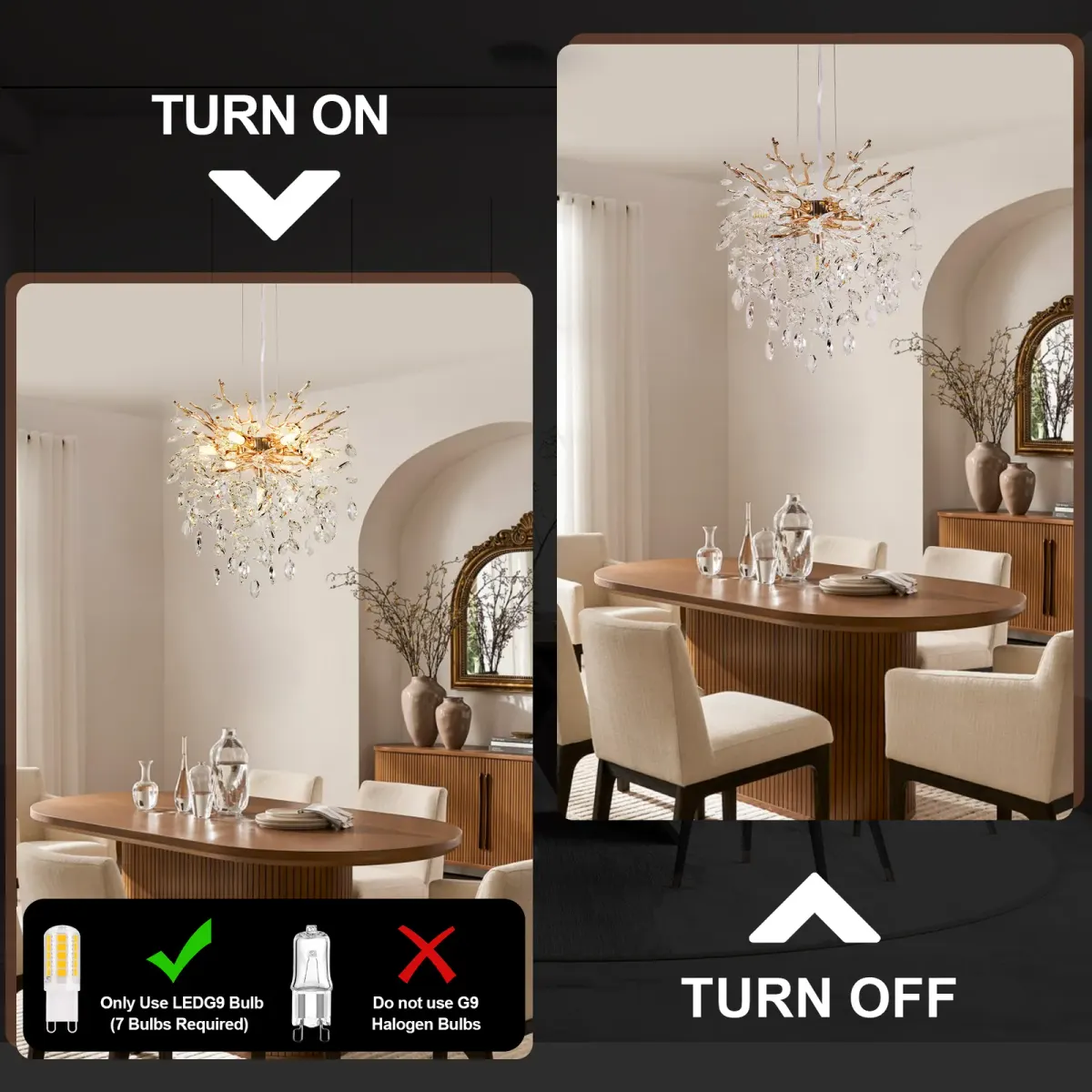 7-light crystal branch chandelier, gold, view 6