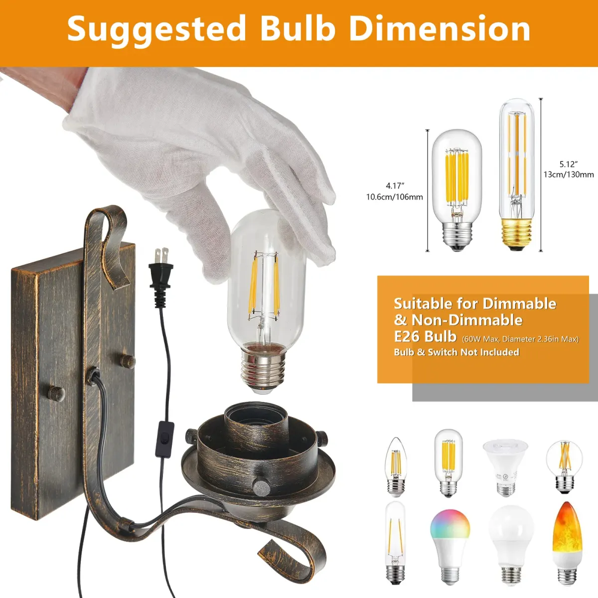 Clear glass wall sconce, 8.7 in, black and gold (L001023-W1BG2), manufacturer image 3