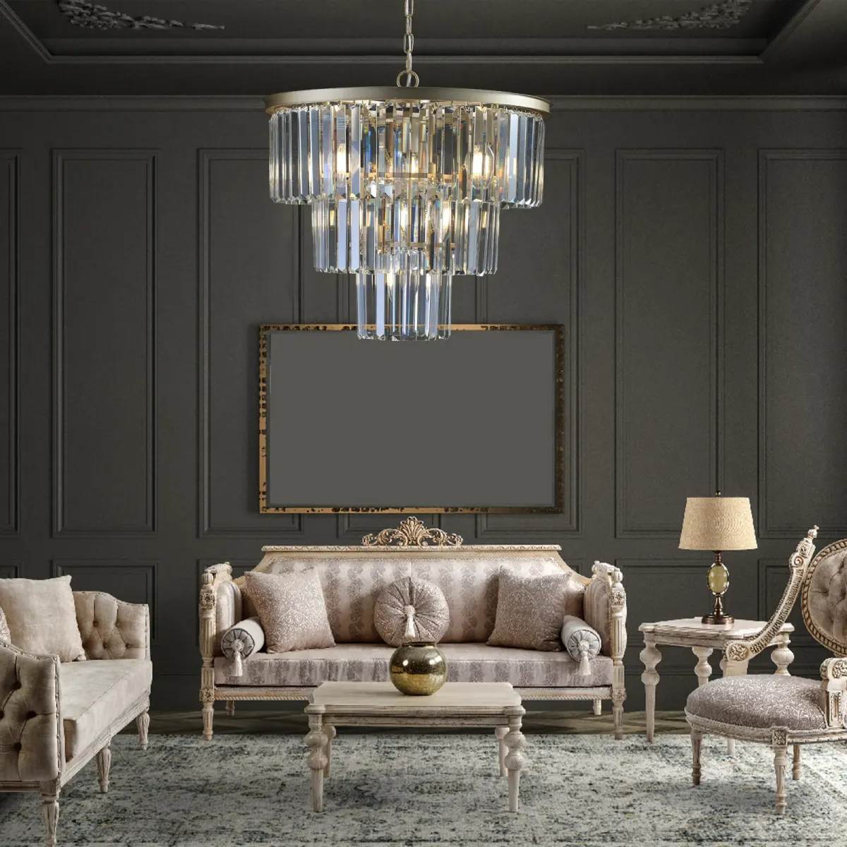 7-light crystal chandelier, gold, view 2