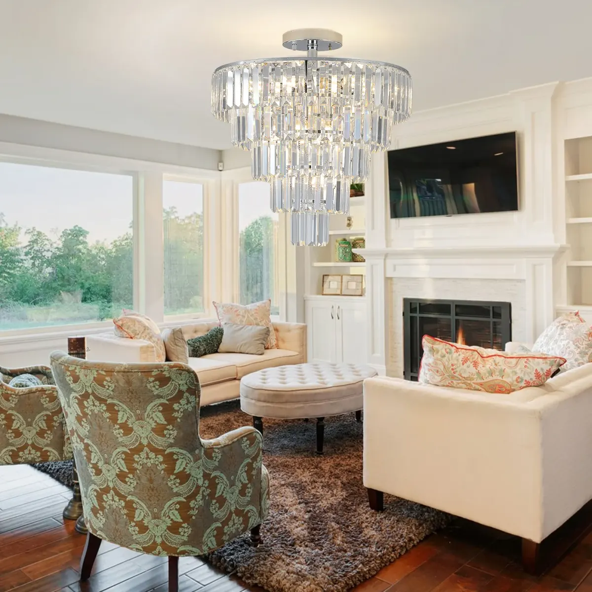 Crystal chandelier, 19.7 in, chrome, view 4