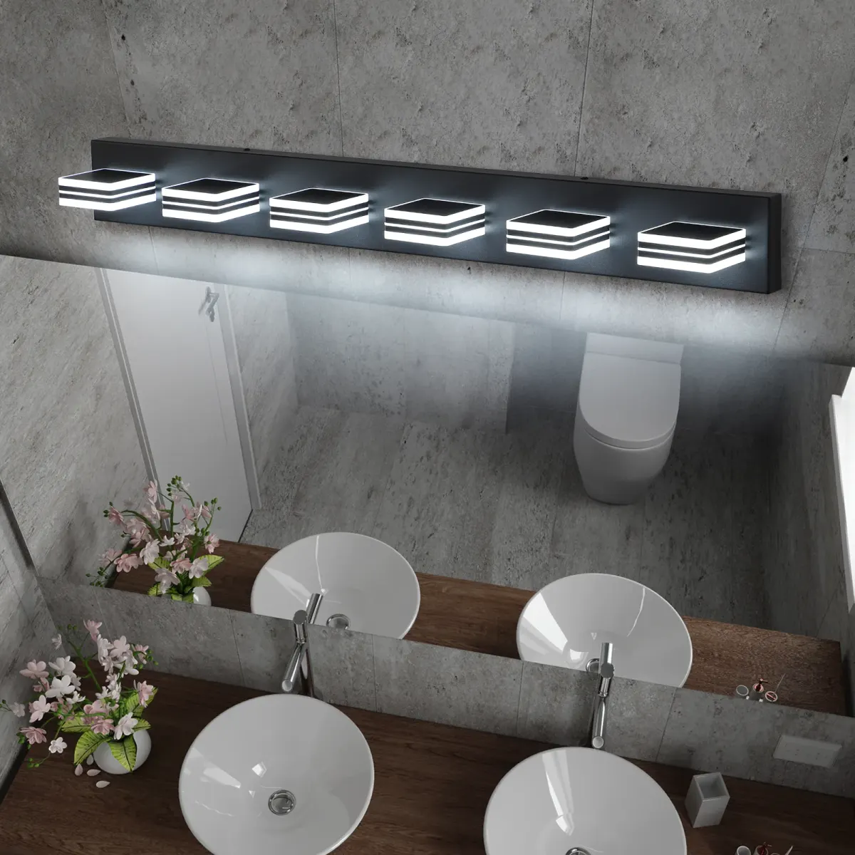 Square acrylic vanity bar, 6 lights, black, view 7