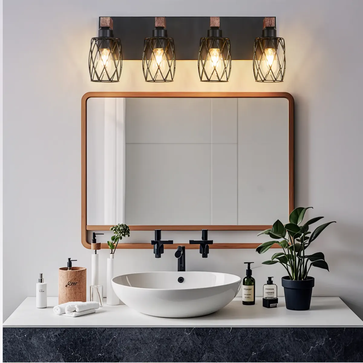 Cage wall sconce, 4 lights, walnut, view 3