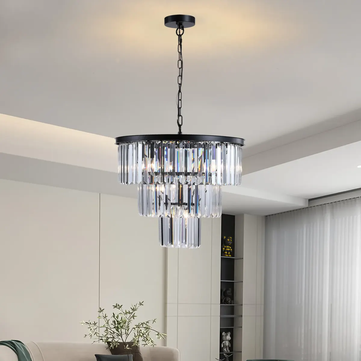 7-light crystal chandelier, 19.7 in, black (L5007)