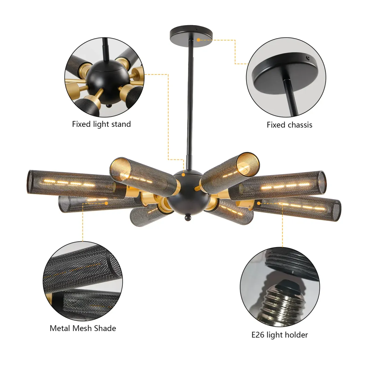 8-light sputnik chandelier, black, manufacturer image 2