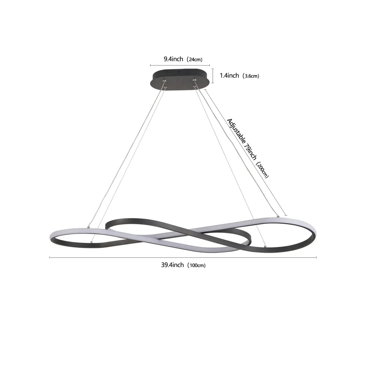 Pendant, 39.4 in, black, dimension drawing 1