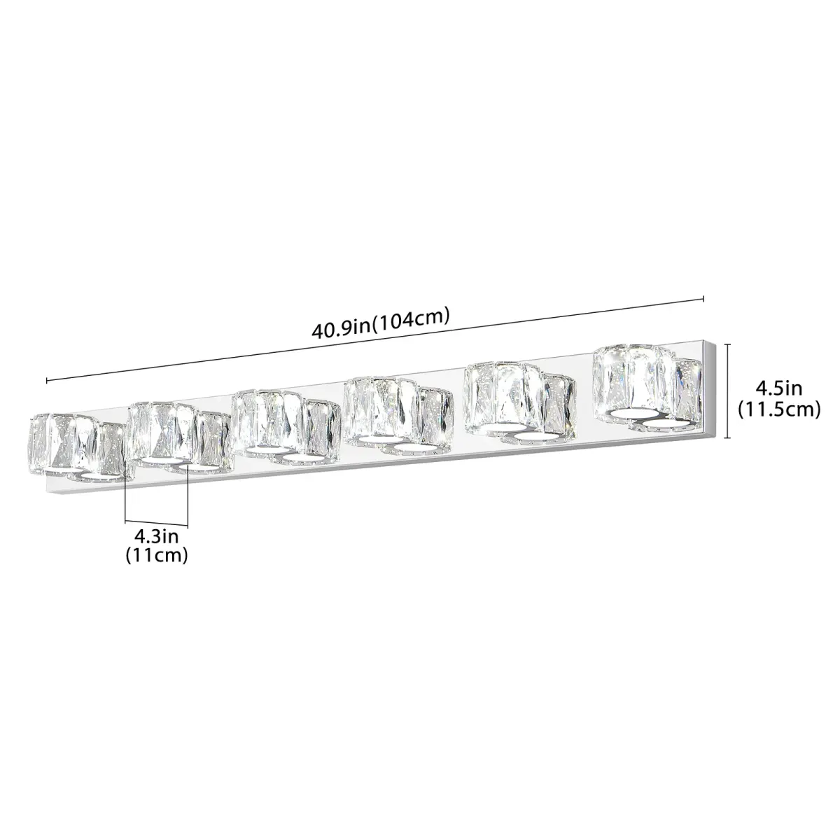 Crystal vanity bar, 5–6 lights, 6 lights, chrome, dimension drawing 2